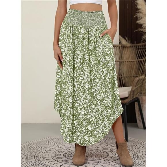 Women's Maxi Skirts Summer Boho Floral Floral Green - Picture 4 of 6